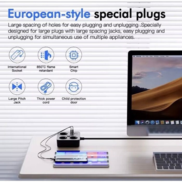 ® Yeni Ürün Akım Korumalı Avrupa Tip-C USB Soket Kartı 2 MetreGüvenli ve Uzun Kablo Çözümü